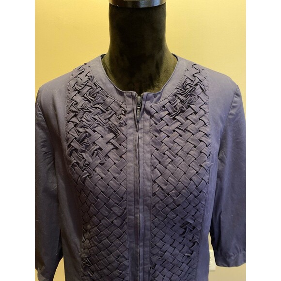 Coldwatercreek Jacket Sz 12 Navy Basket weave Design Zipper Front Gathered Back - Picture 2 of 12